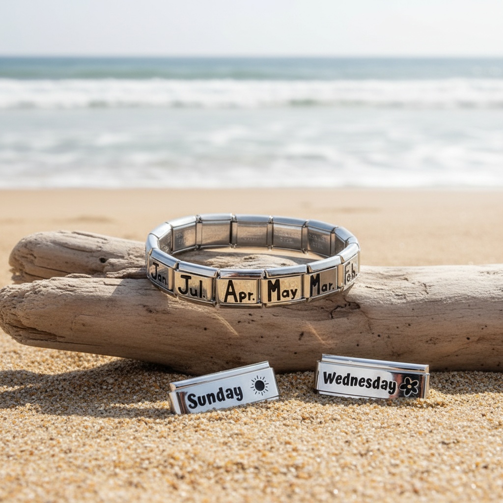 Laser-Engraved Black Lettering Style Bracelet, Months and Days